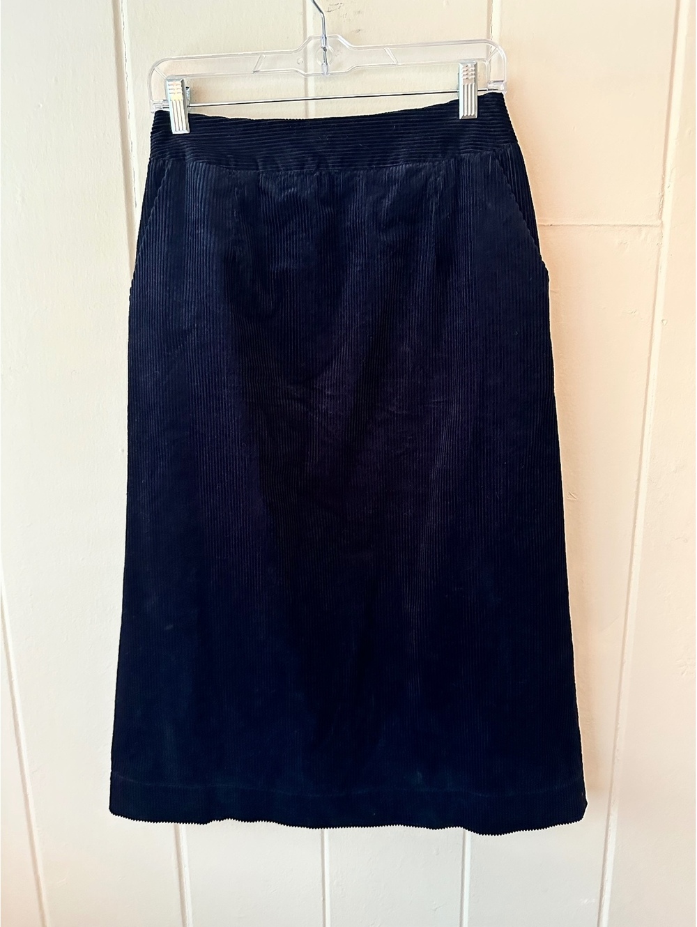 Poetry 100% Cotton Navy Corduroy Midi Skirt with Pockets Back Zip Size 8 VGUC